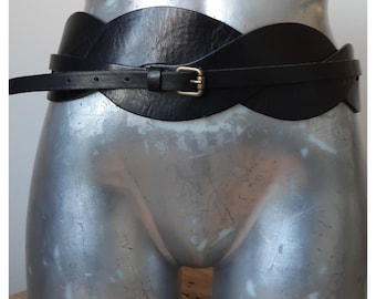 Vintage Black Leather Wrap Belt Purdey Size 105 Wide Waist Belt Gold Buckle Statement Designer Overlap Corset StylePiece Elegant Retro Look