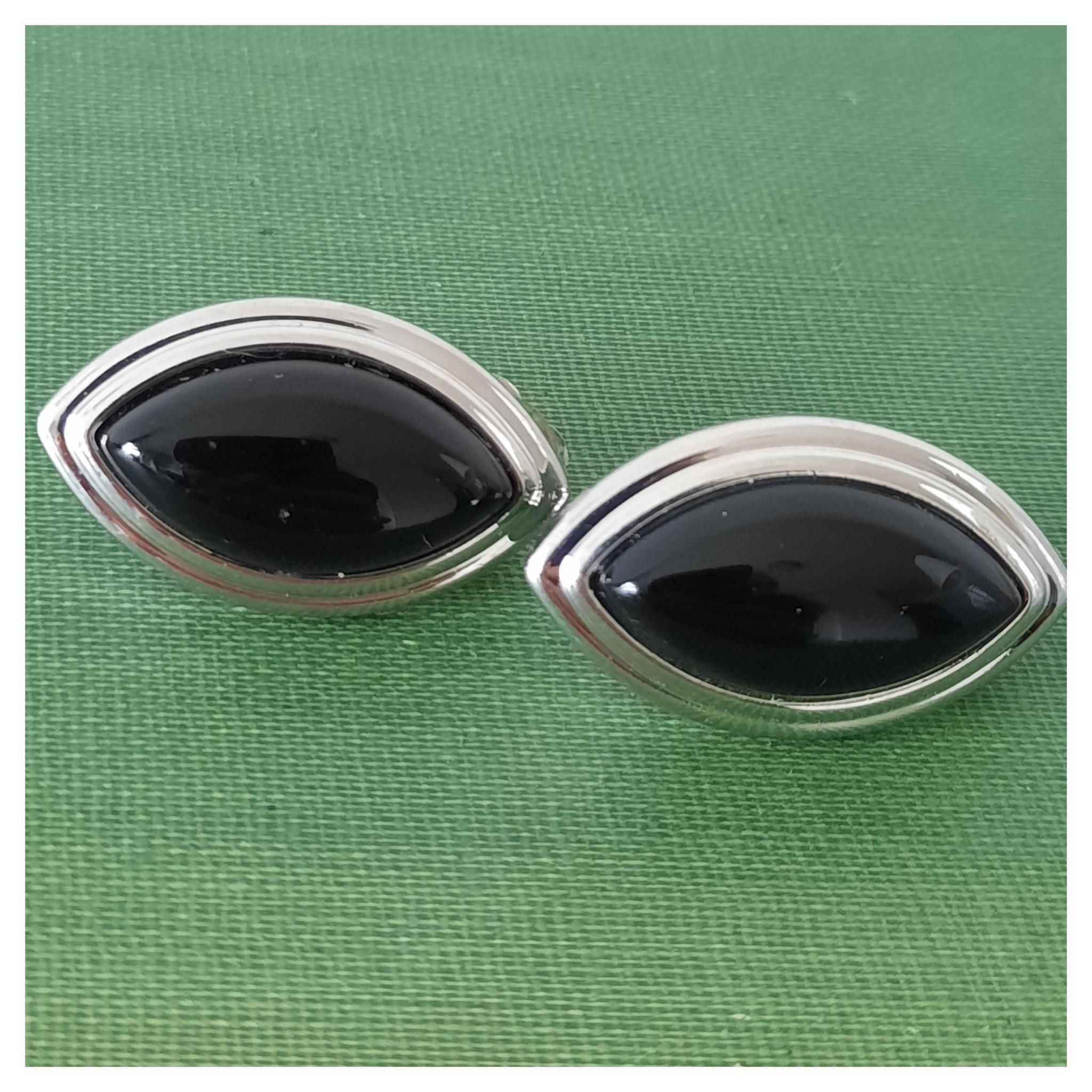 Boucles D'oreilles Clips Cyclope Vintage 1980/90 - Email Noir/vert/doré