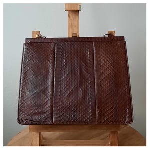 Vintage Genuine Snake Leather Shoulder Bag – Brown Snakeskin Clutch with Gold Hardware – 1960s Exotic Leather Purse (Flawed but Fabulous)