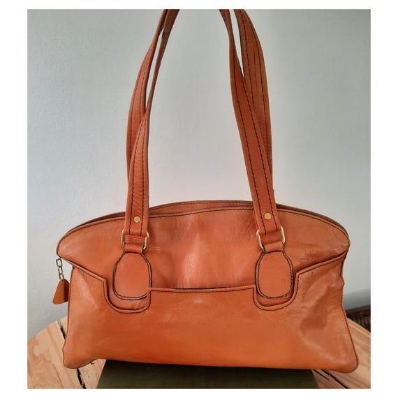 Vintage Cognac Leather Handbag 1980s Shoulder Bag Structured Tote Classic Brown Leather Purse Double Handle Bag Minimalist Everyday Carry
