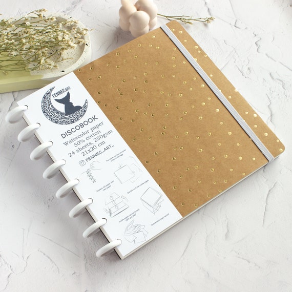 Watercolor Sketchbook Journal Handmade, 50% Cotton, Discbound 