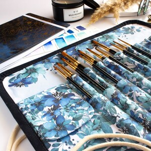 Watercolor Brush Case, Roll-up holder for art and handicraft tools, Travel organizer image 8