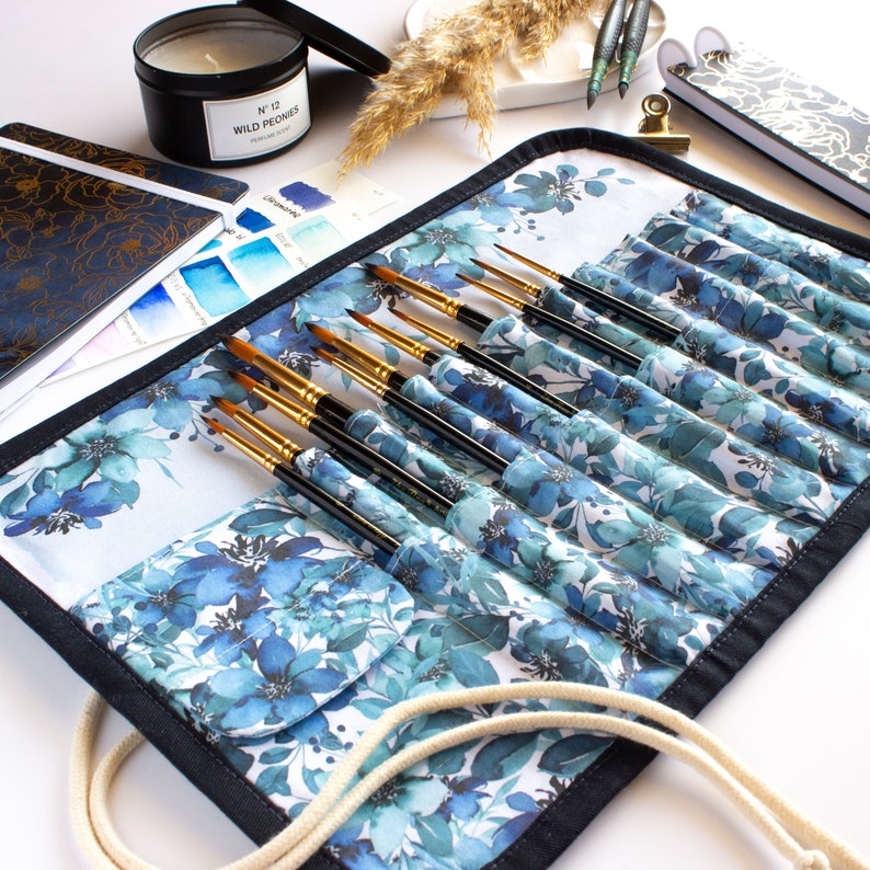 Watercolor Brush Case, Roll-up holder for art and handicraft tools, Travel organizer 画像 6