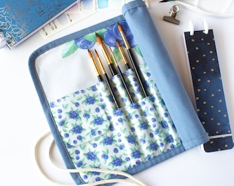 Watercolor Brush Case, Roll-up holder for art and handicraft tools, Travel organizer