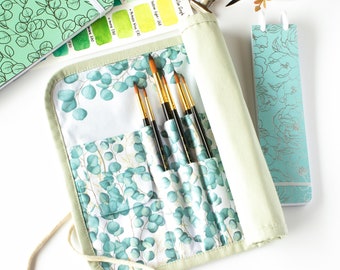 Watercolor Brush Case, Roll-up holder for art and handicraft tools, Travel organizer