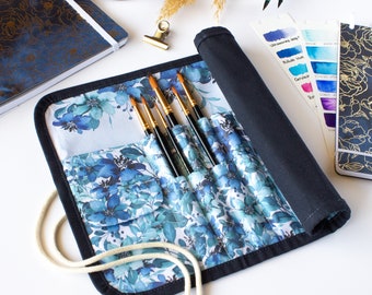 Watercolor Brush Case, Roll-up holder  for art and handicraft tools, Travel organizer