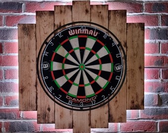 Dartboard Surround / Backboard - Rustic Burnt Wood - Optional RGB Coloured LED backlight
