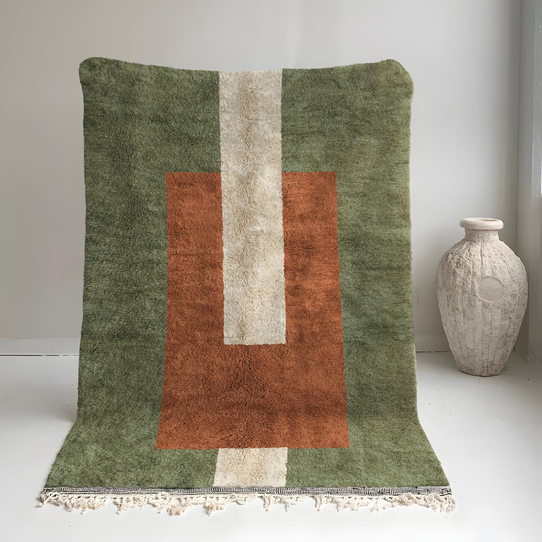 Beni Ourain Rug, Green Rug Living Room, Berber Rug Moroccan, Moroccan Rug for Bedroom, Earth Tone Rug, Green Rug 9x12, 8x10 Rug Boho