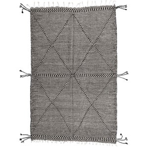 Kilim Area Rug is a Flatwoven Black Moroccan Berber Rug Using Organic Wool with a Boho Geometric Rug Pattern