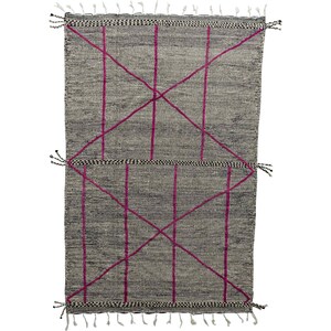 Handmade Black Moroccan Kilim Rug is a Flatwoven Berber Rug Using Natural Wool Rug with a Boho Geometric Black Kilim Rug Pattern