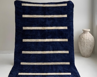 Blue Beni Ourain Rug, Natural Wool Rug, Blue Moroccan Rug, Handwoven Rug, Moroccan Berber Rug, Blue Living Room Rug