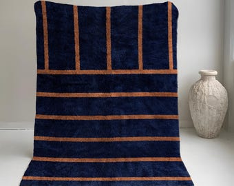 Blue Moroccan Rug, Beni Ourain Rug, Blue Abstract Rug, Blue Contemporary Rug, Modern Rug, Handmade Wool Rug, Living Room Rug