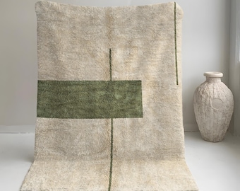 Beni Ourain Moroccan Rug, Green Abstract Rug, Contemporary Area Rug, Green Rug, Handmade Wool Rug, Modern Rug, Modern Home Decor
