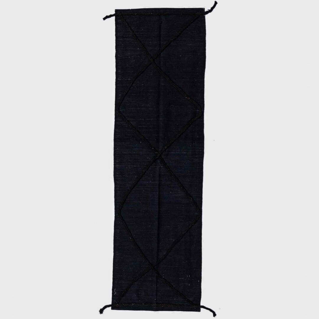 Moroccan Kilim Rug Runner in a Black Geometric Berber Rug Etsy