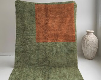 Green Beni Ourain Rug, Moroccan Rug, Green Abstract Rug, Handmade Wool Rug, Green Carpet Rug, Berber Area Rug, Moroccan Shag Rug