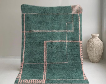Green Abstract Rug, Beni Ourain Rug, Moroccan Handmade Rug, Green Moroccan Rug, 9x12 Area Rug, Bohemian Bedroom Rug, Artistic Modern Rug