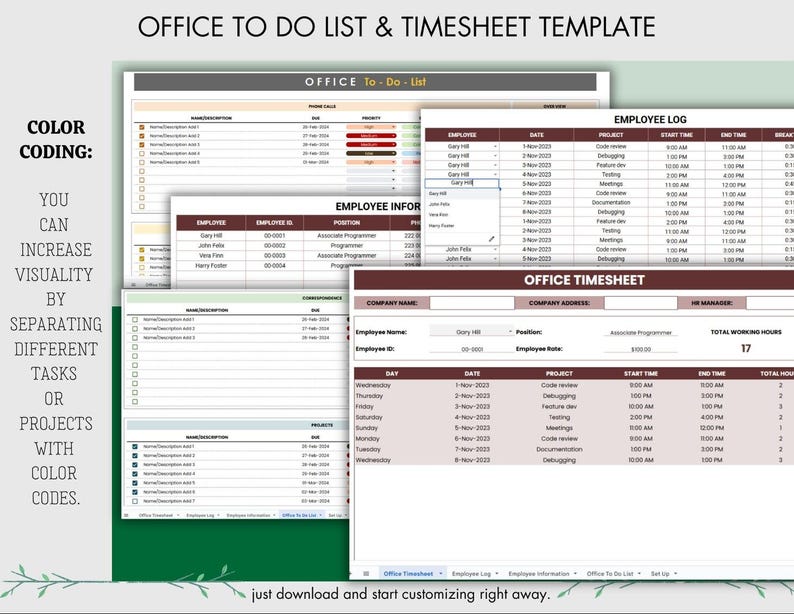 Editable Office to Do List & Timesheet Template | Easy to Use Google ...