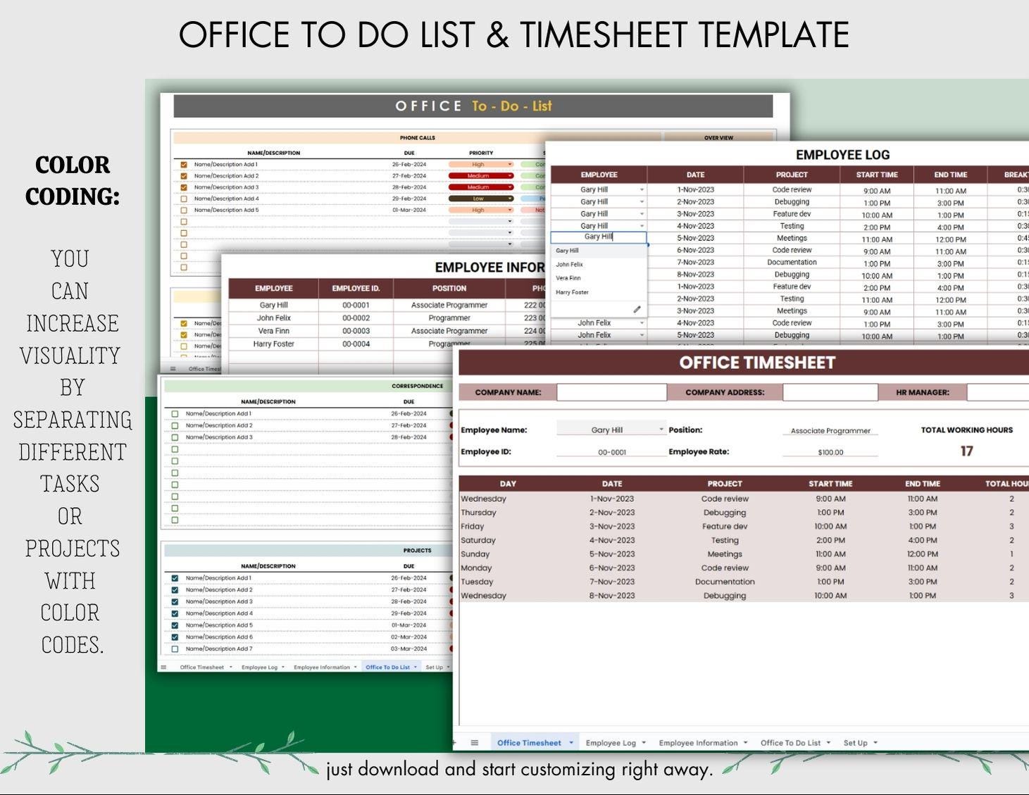 Editable Office to Do List & Timesheet Template | Easy to Use Google ...