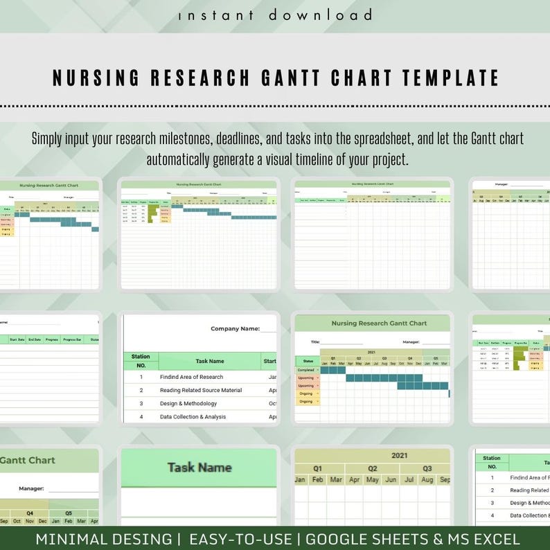 Nurse Task Layout Editable Nursing Research Gantt Chart Template | Easy to Use Google ...