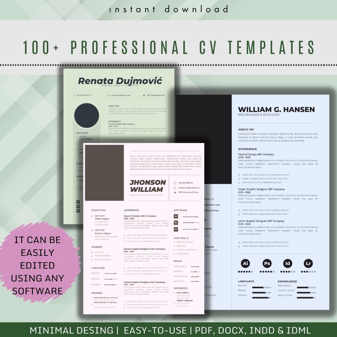 100+ Professional CV Templates | PDF, DOCX Formats | Modern and Stylish ...