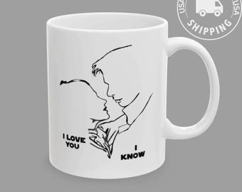 Kubek Gwiezdne Wojny: Han Solo i Leia, Kocham Cię - Wiem, Prezent dla Par, Oferta USA