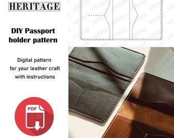 Patrón PDF de titular de pasaporte de cuero, patrón PDF de titular de pasaporte de bricolaje fácil, patrón digital de cubierta de pasaporte de cuero, patrón digital pdf