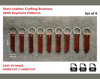 Leather keychain digital svg pdf pattern, leather keychain laser cut template, pdf keychain pattern, keychain laser cut files, laser ready