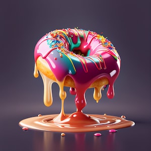 Donut with Jelly Dripping - Food Art, Numérique, Impressions, Rose et Bleu, Coloré, Photographie culinaire