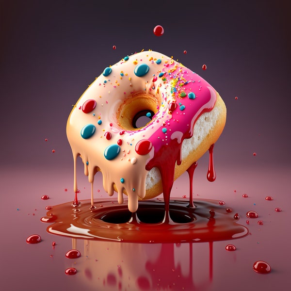 Donut with Jelly Dripping - Food Art, Digital, Prints, Colorful, Food Photography