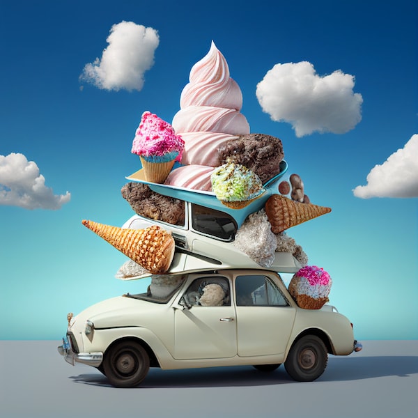 Digital Wall Art Abstract Ice Cream Car Vehicle Restaurant Display Wall Decor Shoppe Parlor