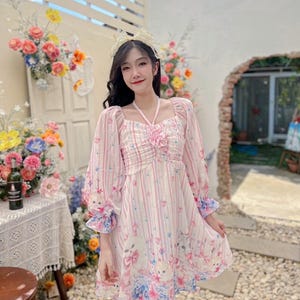 Sweet kitten and floral print dress , J Fashion