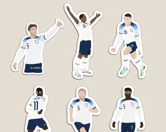 England Men's International Football Players Stickers or Magnets including Saka, Bellingham, Foden, Grealish, Kane & Rashford.