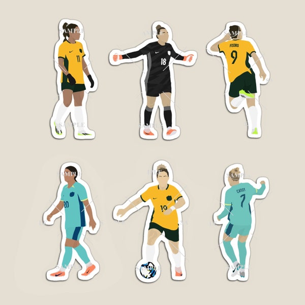 Matildas Women’s World Cup 2023 Football Players Stickers or Magnets (Catley, Foord, Arnold, Kerr, Gorry & Fowler)