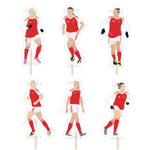 Decorazioni per cupcake con le giocatrici dell'Arsenal (Williamson, Russo, Mead, McCabe, Wubben-Moy e Foord)