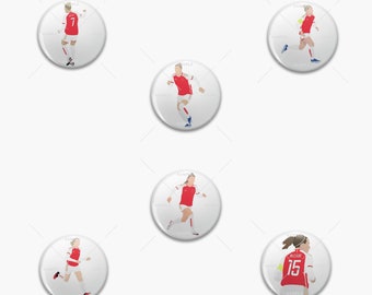 Arsenal Women 2023/24 Players Pin Badges/Buttons (Katie McCabe, Kim Little, Frida Maanum, Victoria Pelova, Vivianne Miedema & Steph Catley)