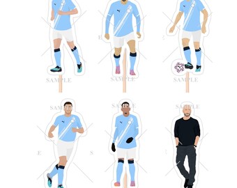 Man City Players Cupcake Toppers (Reijnders, Dias, Pep, Nico, Savinho & Rodri)