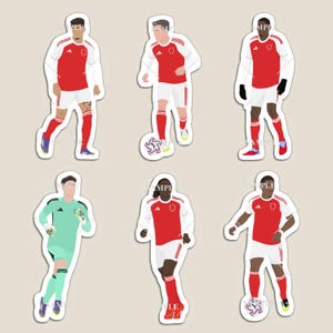 Arsenal Stickers or Magnets Set (Eze, Hincapie, Kepa, Mosquera, Timber & Trossard)