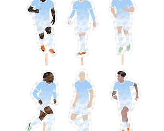 Man City Football Cake Toppers (Haaland, Foden, Gvardiol, Semenyo, O'Reilly & Doku)