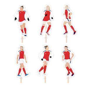 Toppers per cupcake delle giocatrici dell'Arsenal Women's 2024/25 (Williamson, Russo, Mead, McCabe, Wubben-Moy e Foord)