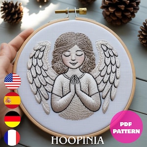 Angel Hand Embroidery Pattern PDF – Praying Angel Hoop Art – Christmas Religious Embroidery Design – Instant Download