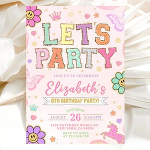 Patch Letter Invitation, Girl Birthday Invitation, Varsity Patch Party, Preppy Invitation, Editable Canva 24061