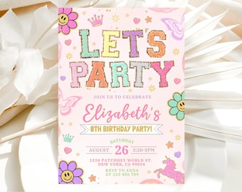 Patch Letter Invitation, Girl Birthday Invitation, Varsity Patch Party, Preppy Invitation, Editable Canva 24061