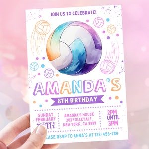 Convite de aniversário de vôlei, convite para festa de vôlei, tema de vôlei, festa de vôlei feminino, 5x7, Canva DJNEW1