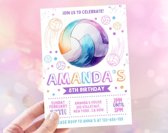 Volleyball Birthday Invitation, Volleyball Party Invite, Volleyball Theme, Girl's Volleyball Party, 5x7, Canva DJNEW1