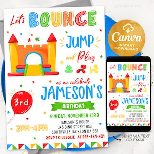 Modelo de convite de aniversário da Bounce House, convites de festa de aniversário para impressão, convite digital para festa infantil, 5x7, Canva