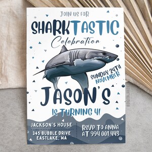 Editable Shark Birthday Invitation Template, Printable Birthday Party ...