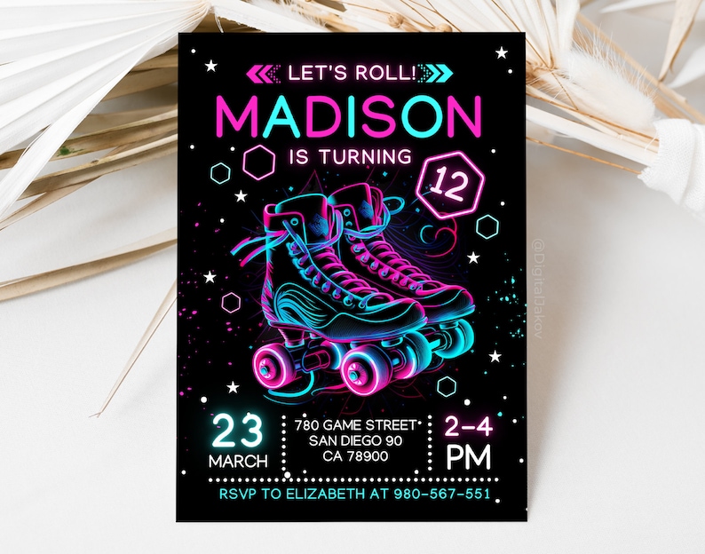 Roller Skating Birthday Invitation Template, Printable Birthday Party ...
