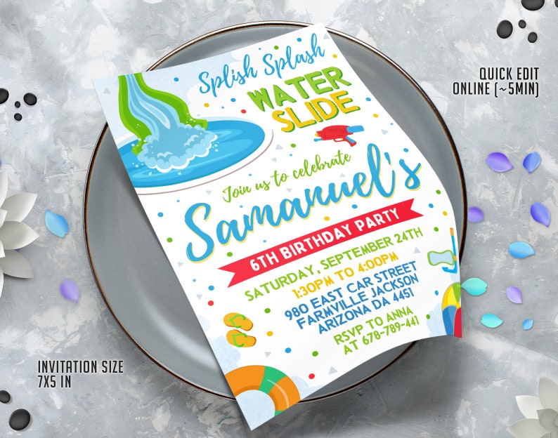Editable Waterslide Invitation, Playground Birthday Invitation ...