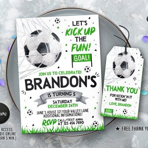 Editable Soccer Birthday Invitation Template, Printable Birthday Party Invitations, Digital Kids Party Invite, 5x7, Canva