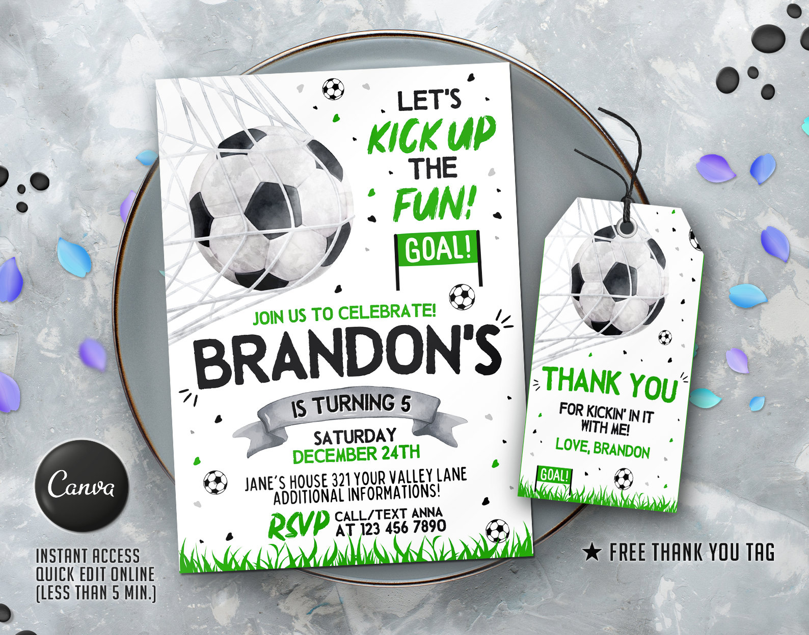 Editable Soccer Birthday Invitation Template, Printable Birthday Party